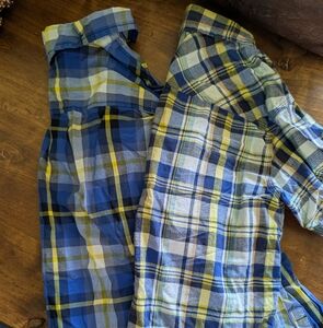 2 Blue and Yellow Plaid Button-Up Shirts